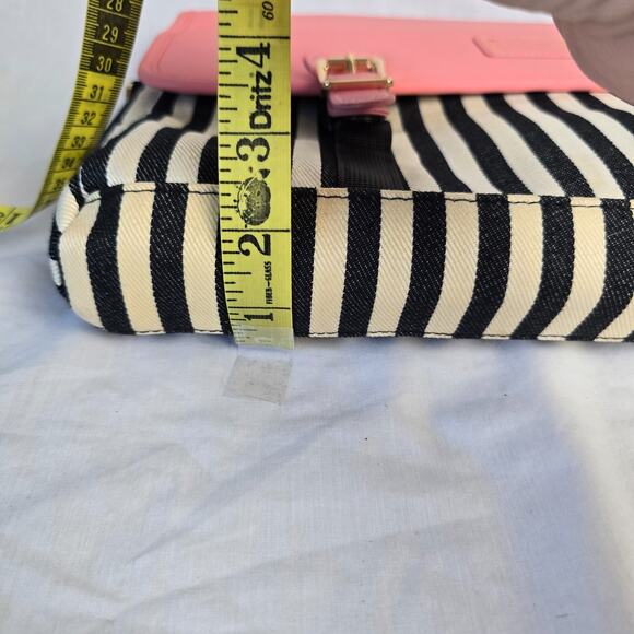 Kamliu Laptop Messenger Bag Pink w/ Black & Off White Stripes 16" x 12" x 2.5" - Picture 14 of 14